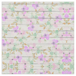 Rustic White Wood Mint Grönt Rosa Flowers Tyg