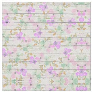 Rustic White Wood Mint Grönt  Rosa Flowers Tyg
