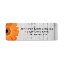 Rustic White Wood Orange Daisy Adressetiketter