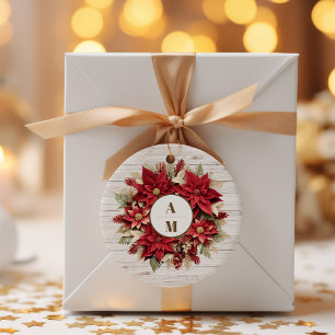 Rustic White Wood Poinsettia Bröllop Runt Klistermärke