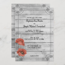 Rustic White Wood Poppy Flowers Bröllop Card