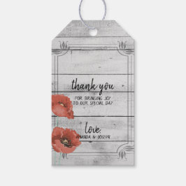 Rustic White Wood Poppy Flowers Bröllop Gift Märkr Presentetikett