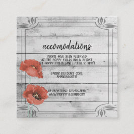 Rustic White Wood Poppy Flowers Bröllop Hotel Tilläggskort