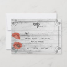 Rustic White Wood Poppy Flowers-Bröllop OSA Card