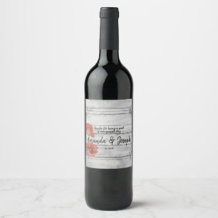 Rustic White Wood Poppy Flowers Bröllop Vin etiket Vinflaska Etikett