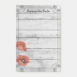 Rustic White Wood Poppy Flowers Notes Post-it Block