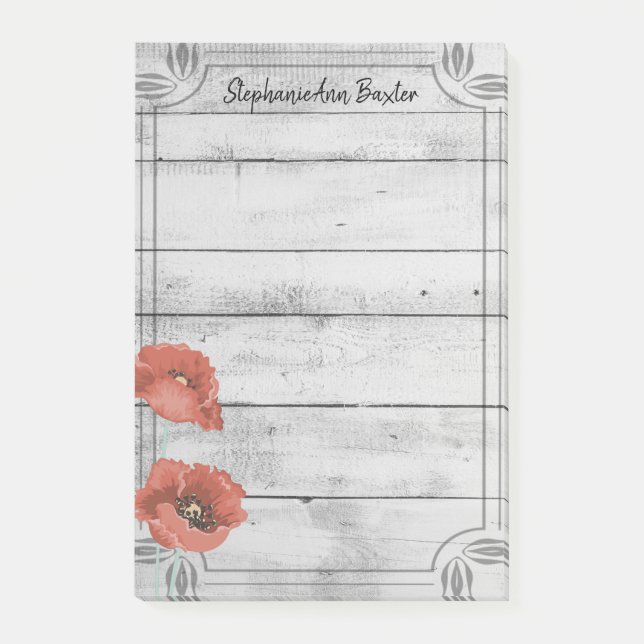 Rustic White Wood Poppy Flowers Notes Post-it Block (Framsida)