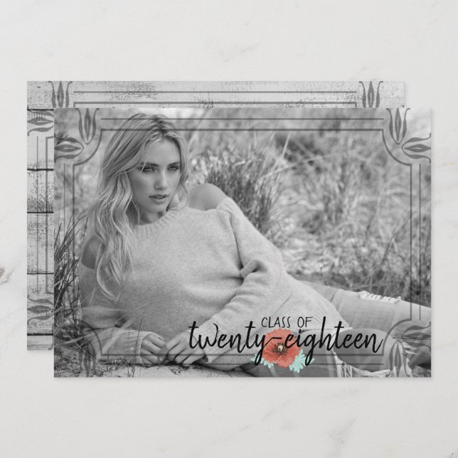 Rustic White Wood Poppy Flowers Studenten Card Inbjudningar (Fram/baksida)