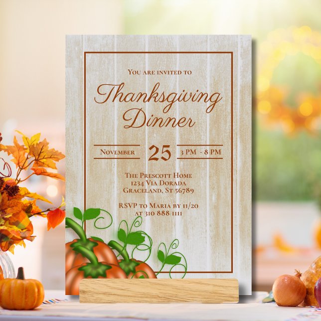 Rustic White Wood Pumpkins Thanksgiving Dinner Inv Inbjudningar (Skapare uppladdad)