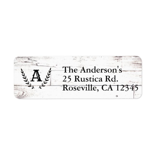 Rustic White Wood Shabby chic Laurel Bröllop Returadress Etikett (Framsidan)