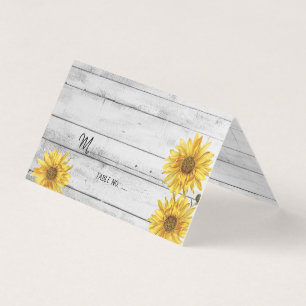 Rustic White Wood Sunwers Bröllop Bord No. Visitkort
