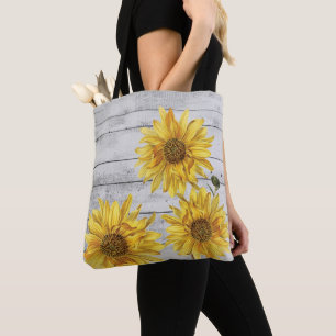 Rustic White Wood Sunwers Tote Bag Tygkasse