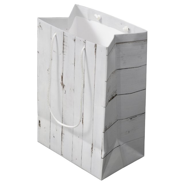 Rustic White Wood Tone Medium Gift Bag (Framsidan Vinklad)