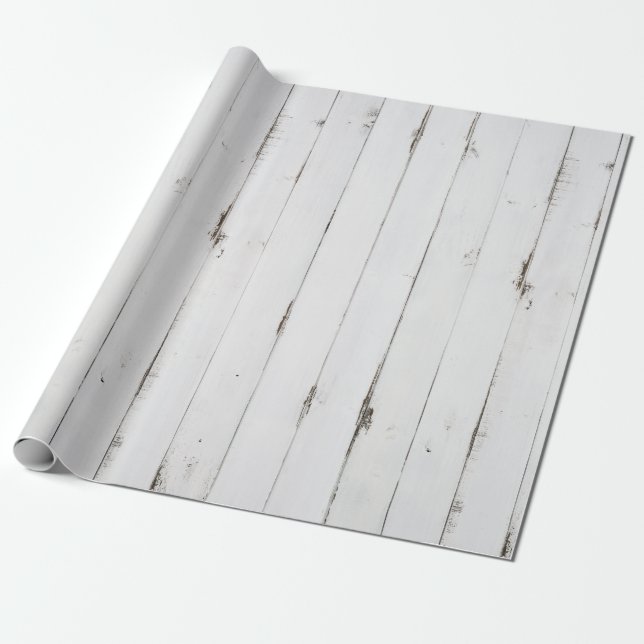 Rustic White Wood Tone Wrapping Papper Presentpapper (Utrullad)