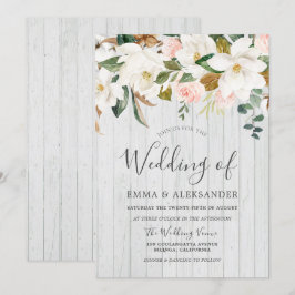 Rustic White Wood  & White Blommigt Bröllop Inbjudningar