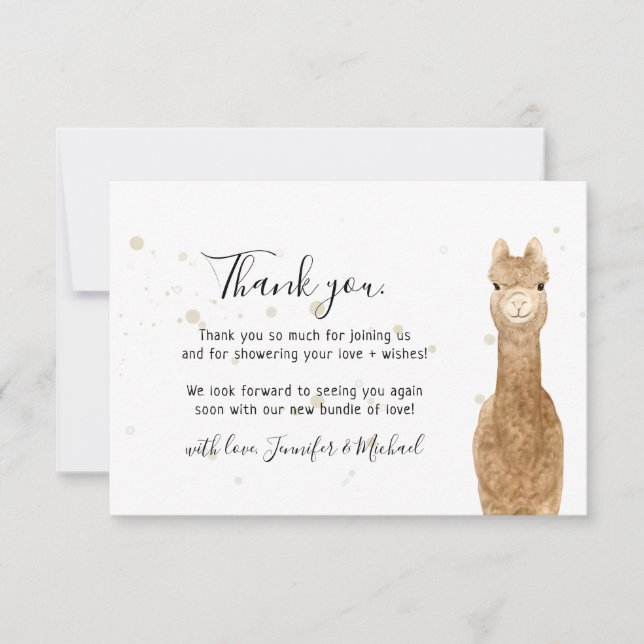 Rustic wild animal alpaca llama Thank You Tack Kort (Framsida)