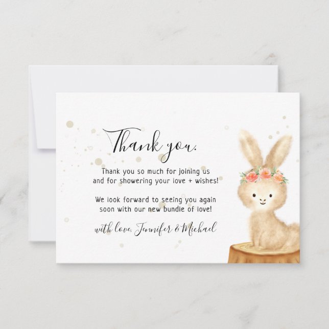 Rustic wild animal bunny rabbit cute Thank You Tack Kort (Framsida)