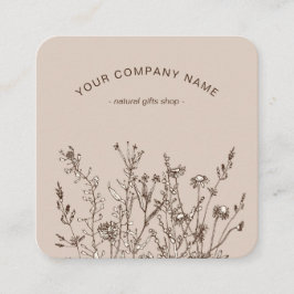 Rustic Wild Flowers Earthy Floral Sketches Logo Fyrkantigt Visitkort