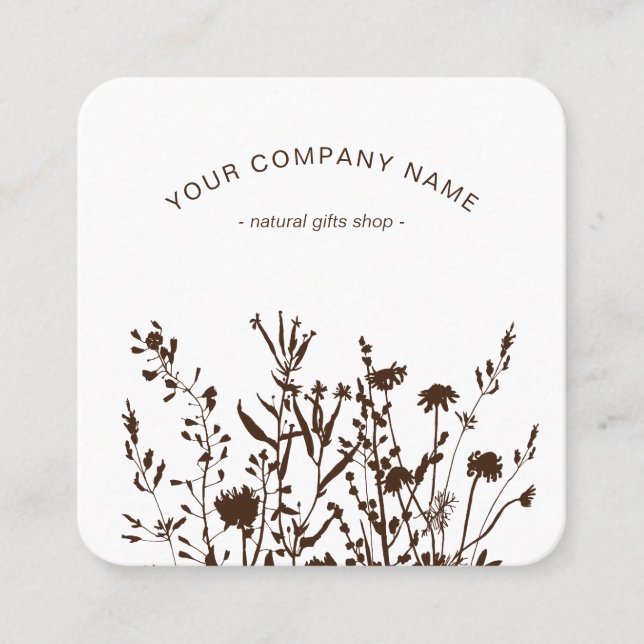 Rustic Wild Flowers Earthy Floral Sketches Logo Fyrkantigt Visitkort (Framsida)