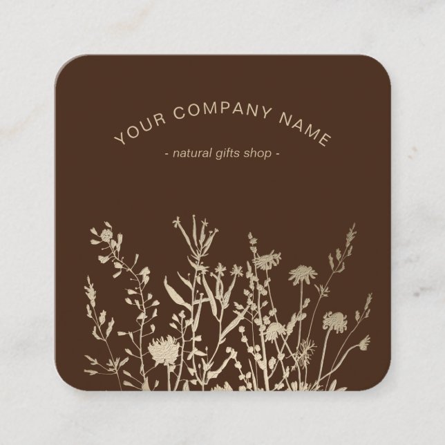 Rustic Wild Flowers Earthy Floral Sketches Logo Fyrkantigt Visitkort (Framsida)