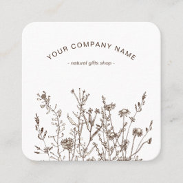 Rustic Wild Flowers Earthy Floral Sketches Logo Fyrkantigt Visitkort