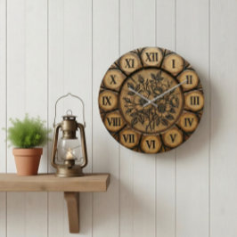 Rustic Wild Rose Wall Clock | Wood-Look Farmhouse  Stor Klocka
