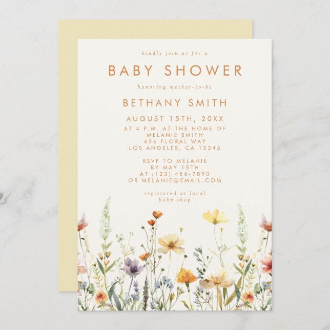 Rustic WildblomBaby Shower Inbjudningar (Fram/baksida)