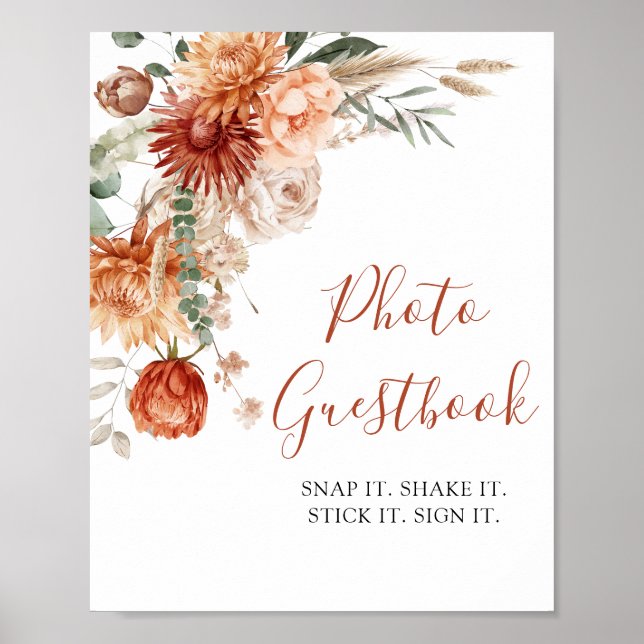 Rustic WildblomBaby Shower Photo Guestbook Poster (Framsidan)