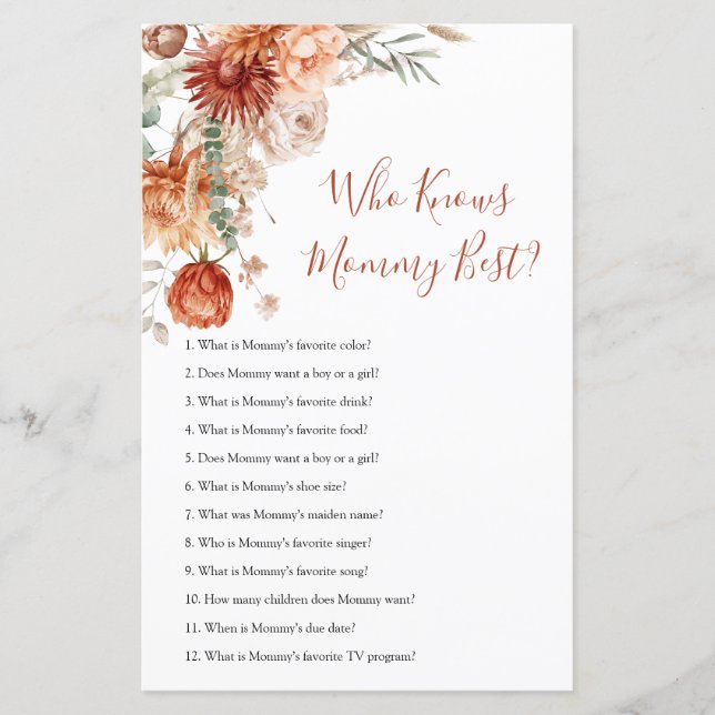 Rustic WildblomBaby Shower som känner Mamma bäst (Framsida)