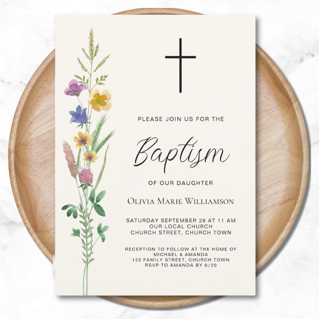 Rustic Wildblombaptism Inbjudningar (Skapare uppladdad)
