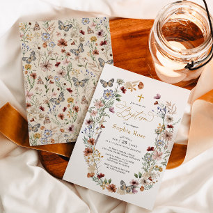 Rustic WildblomButterfly Garden Baptism Inbjudningar