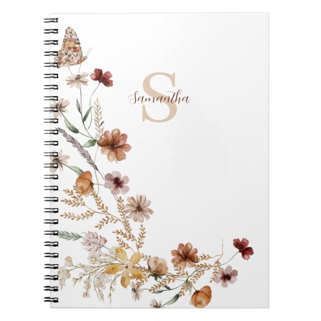 Rustic WildblomButterfly Personlig Anteckningsbok (Framsidan)