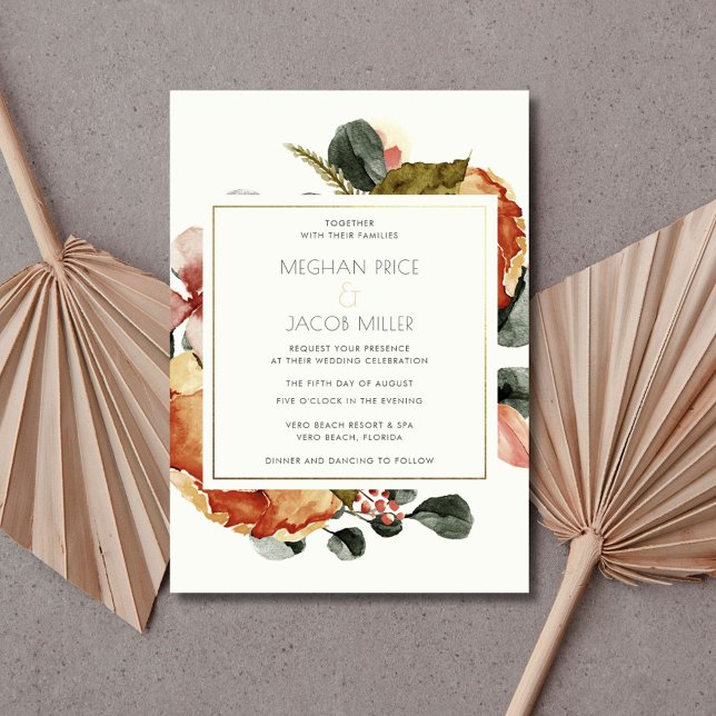 Rustic Wildblomfall Blommigt Bröllop Inbjudningar (Rustic Wildflower Fall Floral Wedding Invitation)