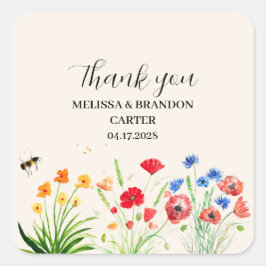 Rustic WildblomGarden Vår Watercolor Bröllop Fyrkantigt Klistermärke