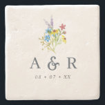 Rustic Wildblomma Bröllop Monogram Stenunderlägg<br><div class="desc">Rustic bröllop-sten underlägg,  med en vildblomsbukett med blått,  gult,  lila och rosa blommor,  samt initialer och bröllop. Perfekt för en bröllop-gåva eller som bröllopsförmån</div>