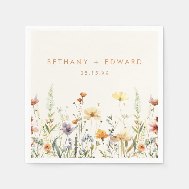 Rustic Wildblomma Bröllop Pappersservett (Framsidan)