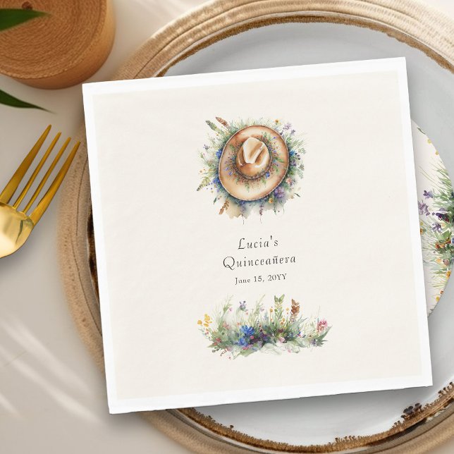 Rustic Wildblomma Cowgirl Hat Blommigt Quinceanera Pappersservett (Napkin from my Wildflower Cowgirl Hat Quinceanera Collection
)