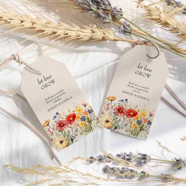 Rustic Wildblomma Låt Kärlek odla bröllopsförmån Presentetikett (Let Love Grow wedding favor tags from the Rustic Wildflower Wedding Collection by Darling & May)