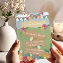 Rustic Wildblomma med Bunting och Signs Bröllop