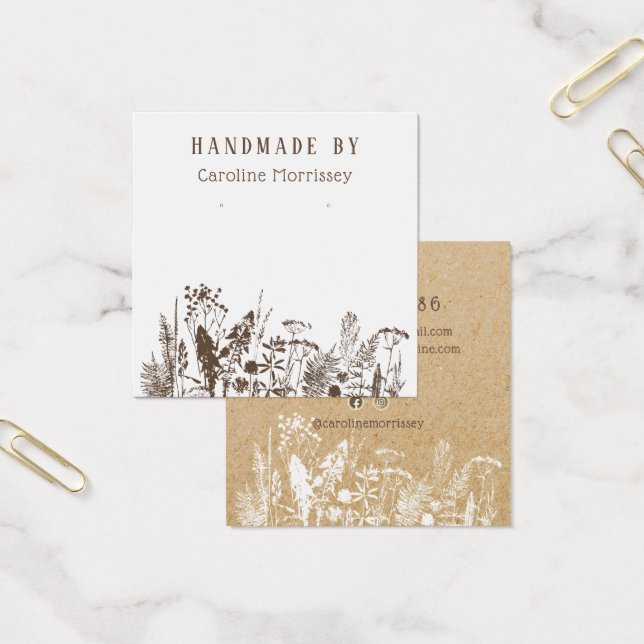 Rustic Wildblomme Earring Visning Card Fyrkantigt Visitkort (Kontor)