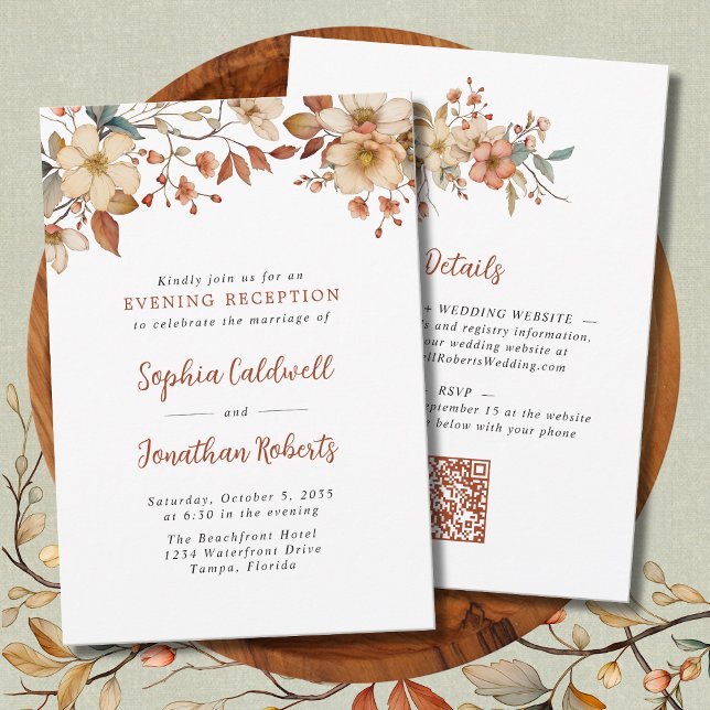Rustic Wildblomme Evening Reception Bröllop Inbjudningar (Wildflowers Fall Colors Evening Wedding Reception Invitation)