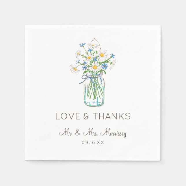 Rustic WildblommMason Burk Kärlek och tack Pappersservett (Framsidan)