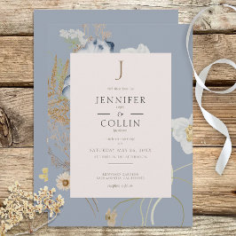 Rustic WildblomMonogram Dusty Blue Inbjudningar