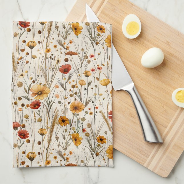 Rustic Wildblommor - Blommönstret Boho Fall Kökshandduk (Vikt i Fjärdedel)