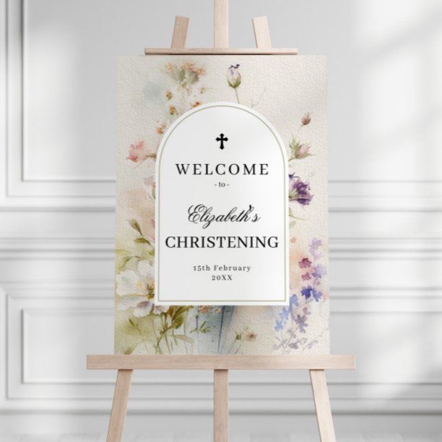Rustic Wildblommor Christening A2 storlekt välkomn Poster (Skapare uppladdad)