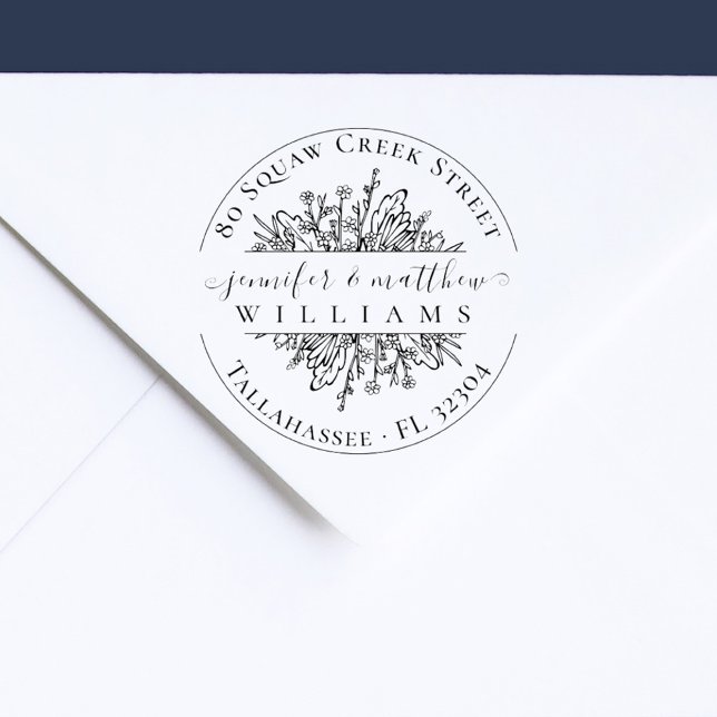 Rustic Wildblommor, gift par Returadress Stämpel (elegant wildflowers married couple wedding return address)