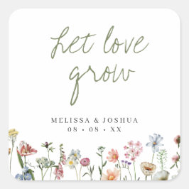 Rustic Wildblommor Låt Kärlek odla utsäde av Bröll Fyrkantigt Klistermärke