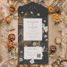 Rustic Wildblommor Monogram Black QR-kod