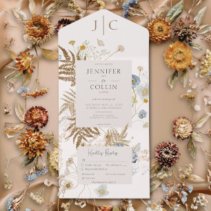 Rustic Wildblommor Monogram Cream Middag