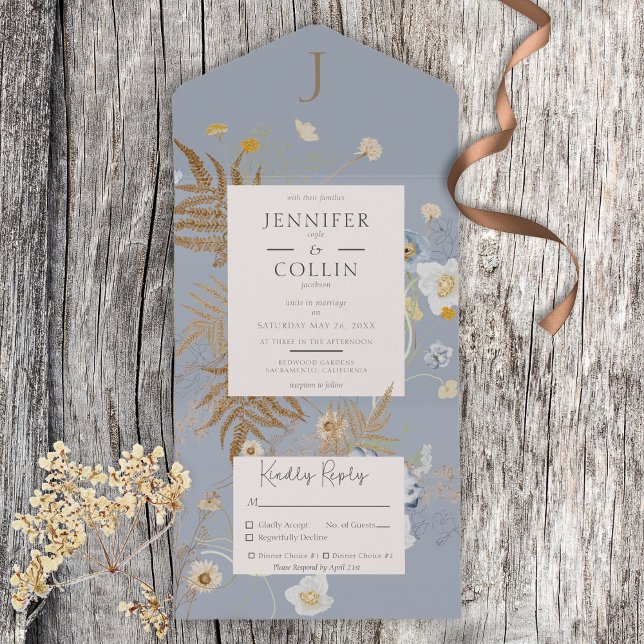 Rustic Wildblommor Monogram Dusty Blue Midy (Skapare uppladdad)